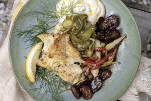 Fennel and grape pan fried perch - Photographer: Sally Greer