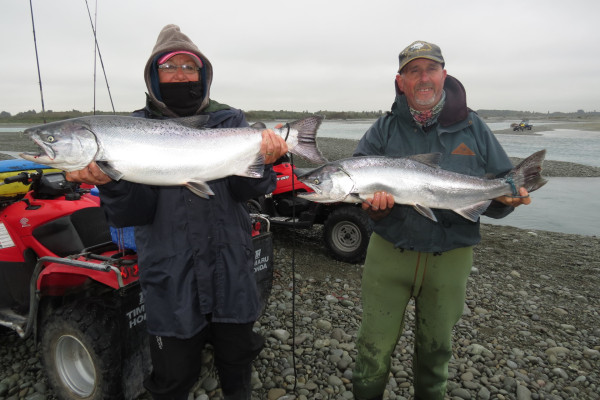 Helen Austin and Phil Gapes display their Rangitata salmon 15 3 16