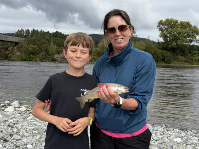Daniel, fishing with his mother Donnelle, successfully landed his first trout over the school holidays.