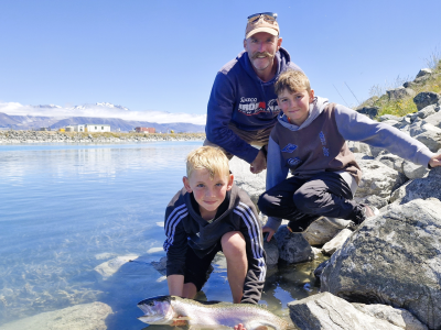 Osten Kenyon with brother Rylan and Dad Rob from Palmerston North tasted success at the hydro canals while on their family holiday.