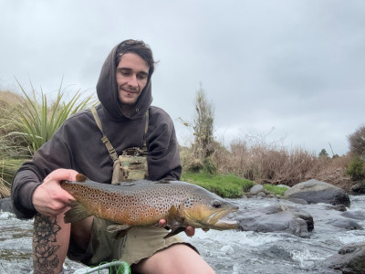 Paul Larsen with a stunning early season brown from the Ruapehu region