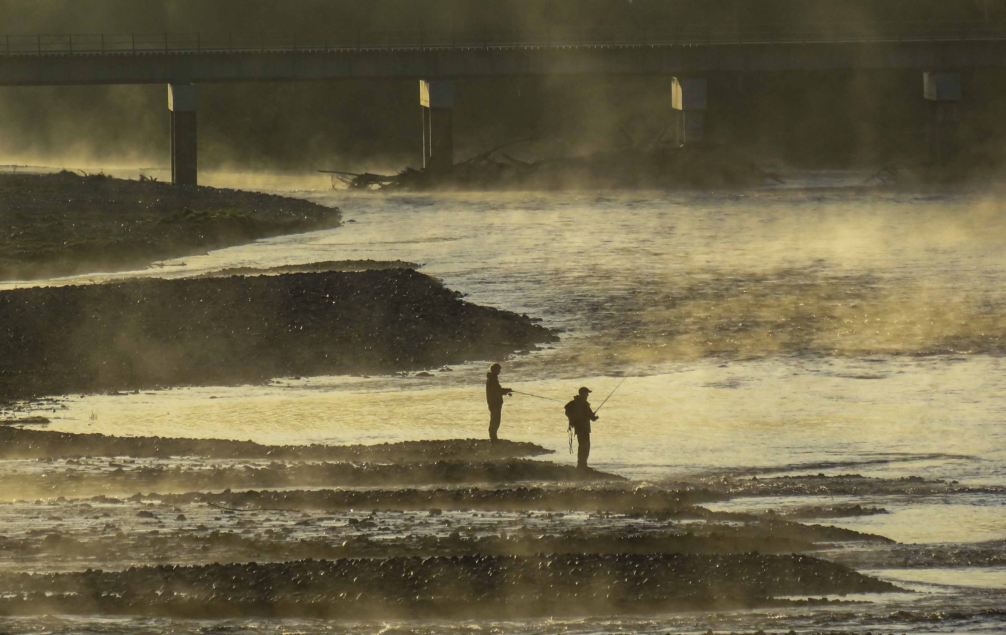 Photo 2A Father and son duo Stephen and Alfie Hanley of Taiko fishing the opening morning sunrise at Opihi River Credit Rhys Adams 1 copy